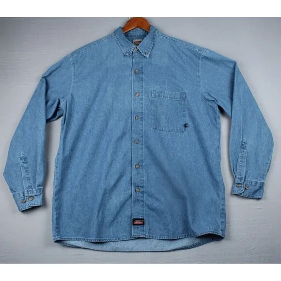 Dickies Shirt Mens XL Blue Denim 100% Cotton Button Up Workwear - Picture 1 of 16